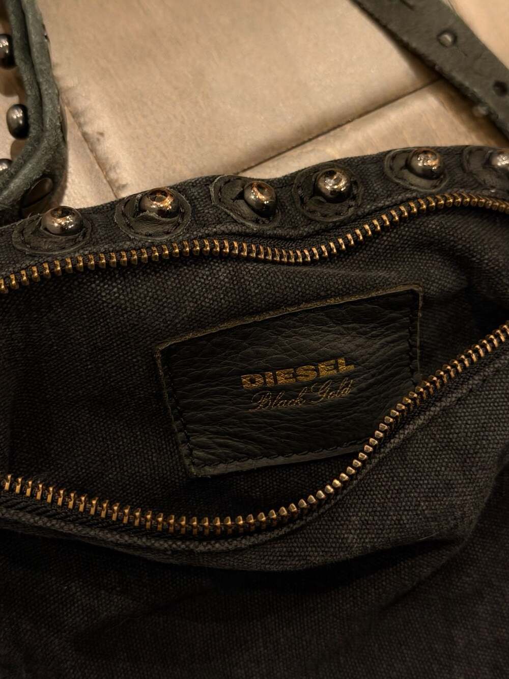 Diesel Black Studded Denim Shoulder Bag - Picture 4 of 4